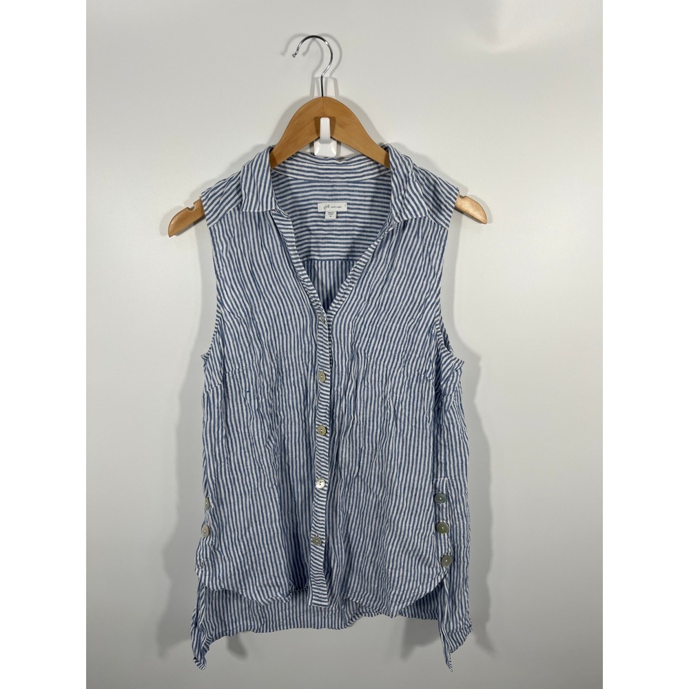 J Jill 100% Linen Womens Tunic M Blue Stripe Lightweight Euro Summer Resort Chic